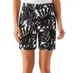 Rafaella Women's Shorts 14 Stretch Pull On Bermuda Shorts Black White Print 14